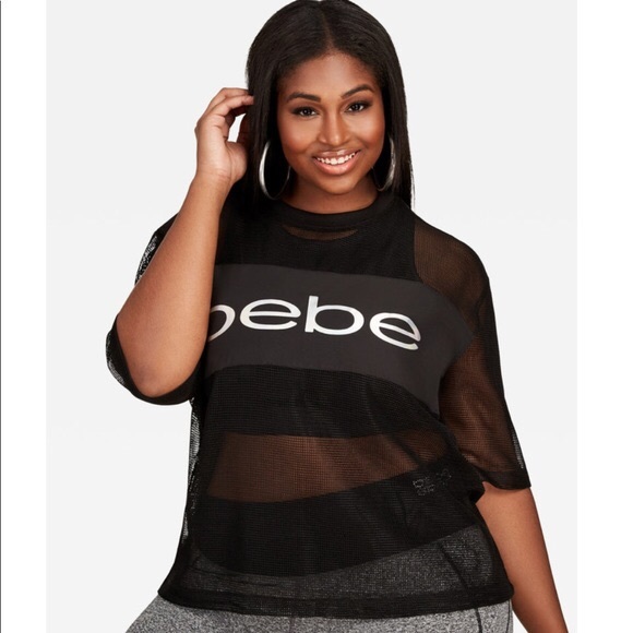 bebe Tops - Bebe Sport Black Mesh Holo Top